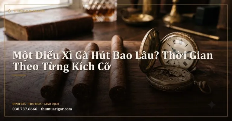 Ba điếu xì gà kích cỡ khác nhau cạnh đồng hồ bỏ túi cổ