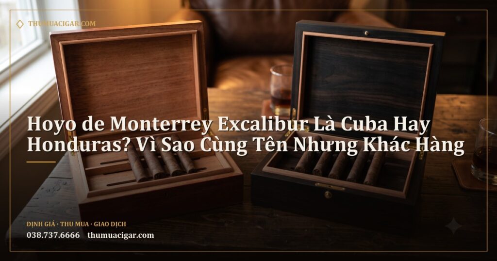 Hai hộp gỗ xì gà mở nắp, một hộp cổ điển và một hộp hiện đại