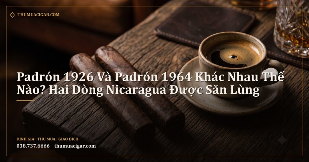 Hai điếu xì gà ép vuông cạnh tách espresso