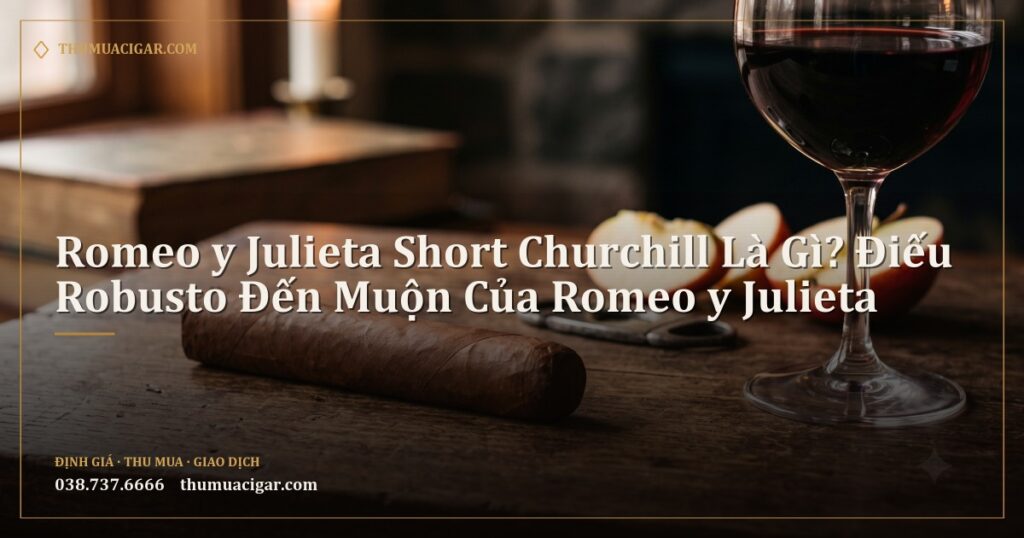 Điếu xì gà Robusto cạnh ly rượu vang đỏ và lát táo