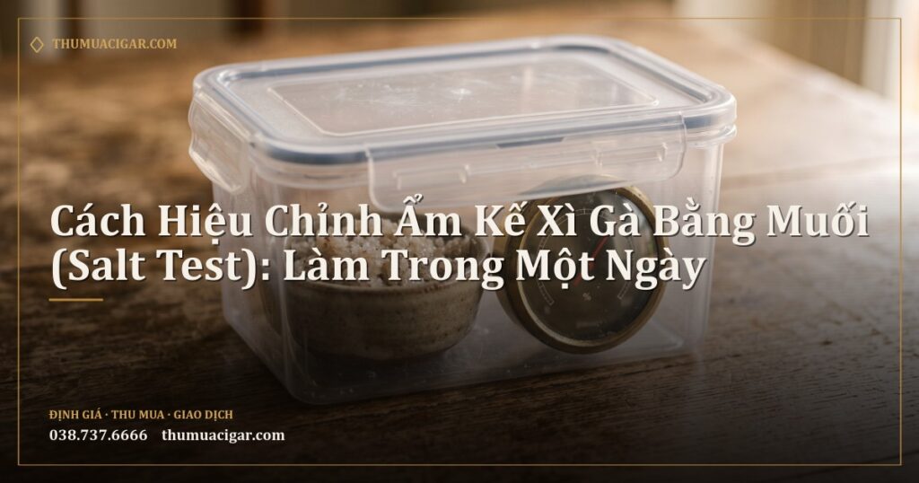Chén muối và ẩm kế trong hộp nhựa kín
