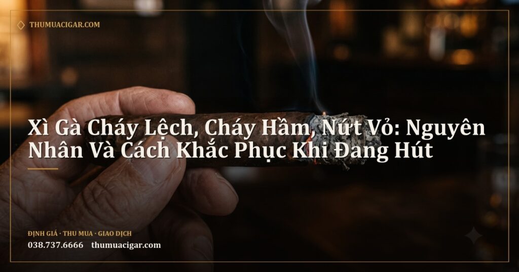 Điếu xì gà đang cháy lệch với tro xám