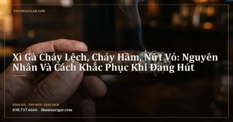 Điếu xì gà đang cháy lệch với tro xám