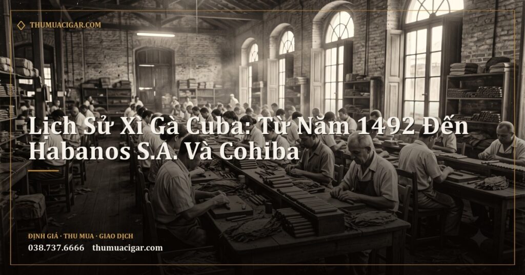 Xưởng cuốn xì gà cổ ở Havana, ảnh tông sepia