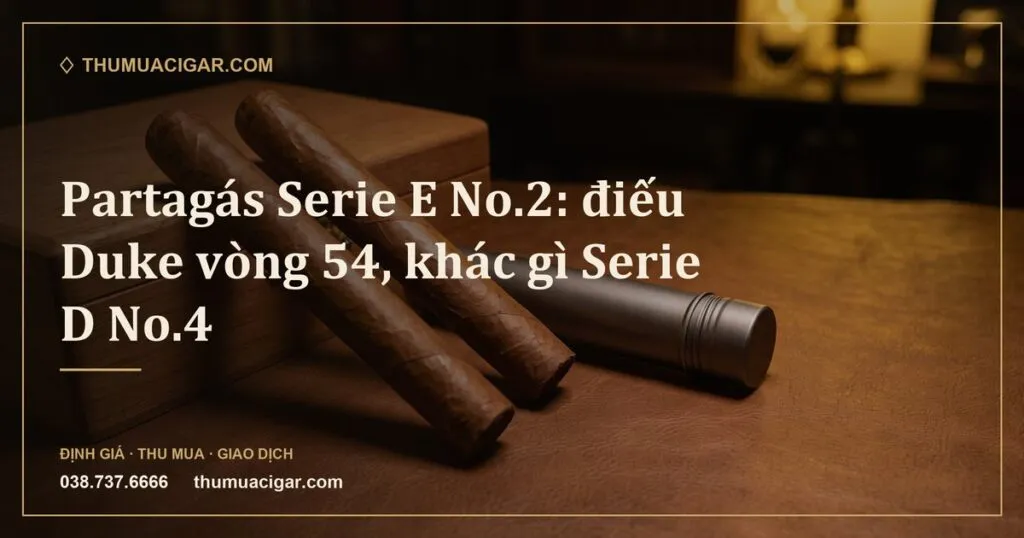 Hai điếu xì gà dày cạnh ống nhôm và hộp gỗ trên mặt bàn da (ảnh minh hoạ)