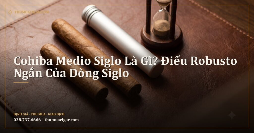 Hai điếu xì gà cùng độ dày, một ngắn một dài, cạnh ống nhôm và đồng hồ cát
